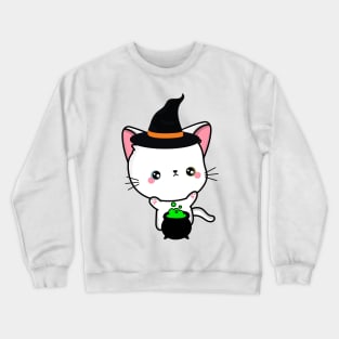 Cute white cat is a witch Crewneck Sweatshirt